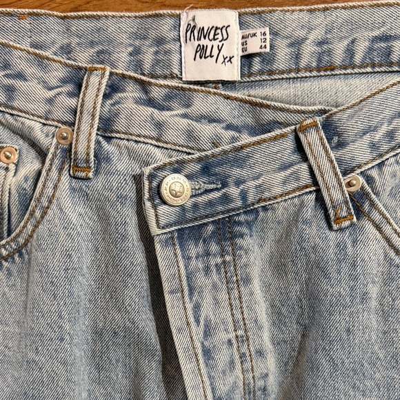 Prince Polly Women Sz 12 Light Blue Distressed Slanted Button Fly Ripped Jeans - Picture 6 of 14